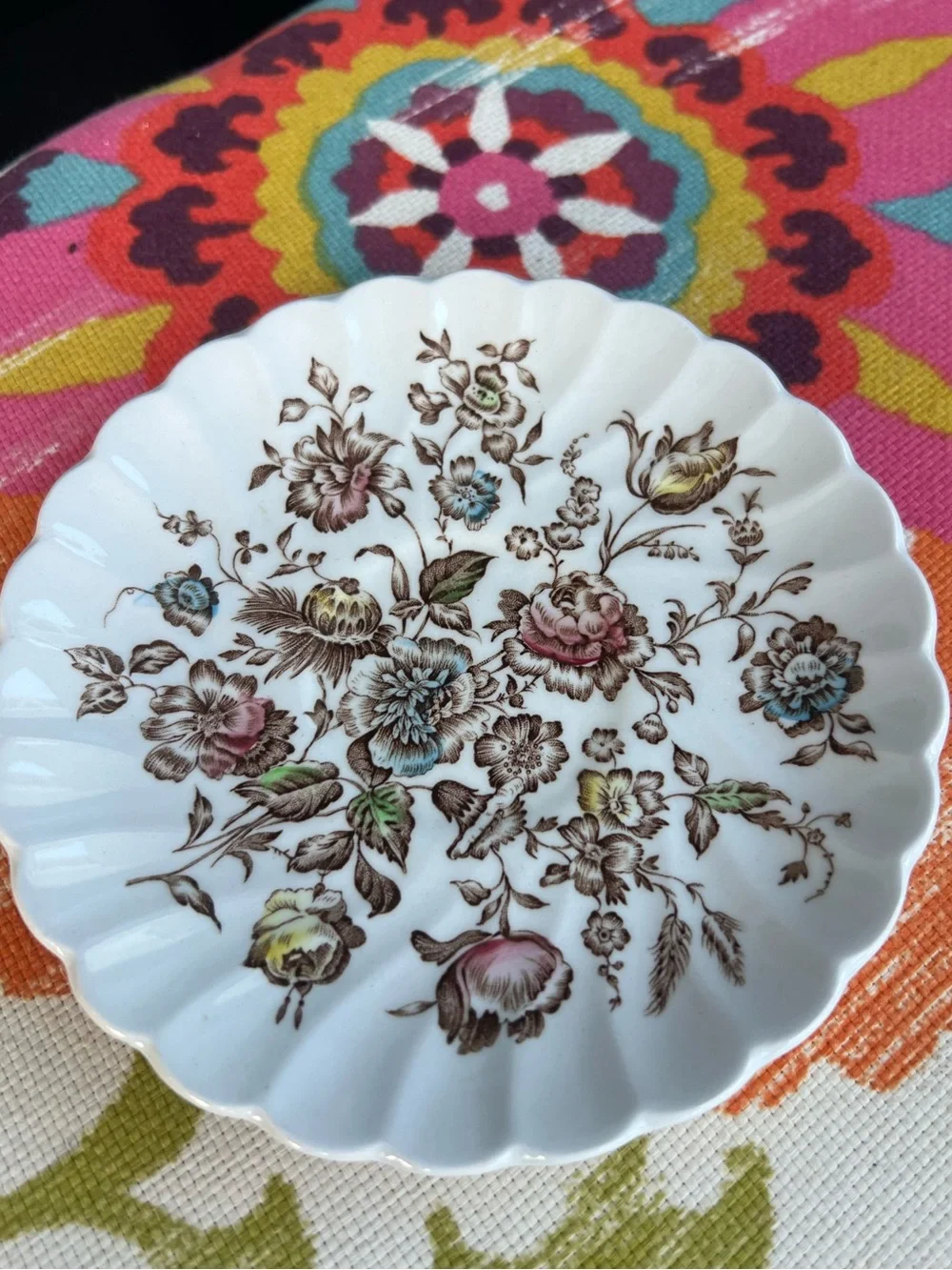 Johnson Bros Staffordshire Bouquet Trinket Dish Floral Scalloped Plate England